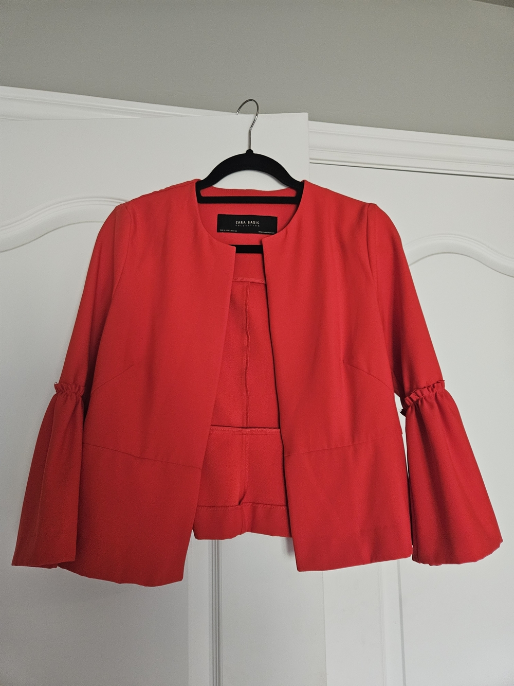 Zara Red Bell-Sleeve Open Front Jacket